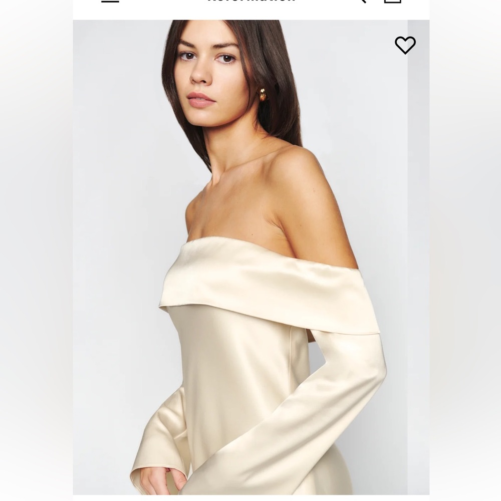 Reformation | Maves Dress Off-Shoulder in Off-White Cream Almond Size XS - Picture 8 of 8
